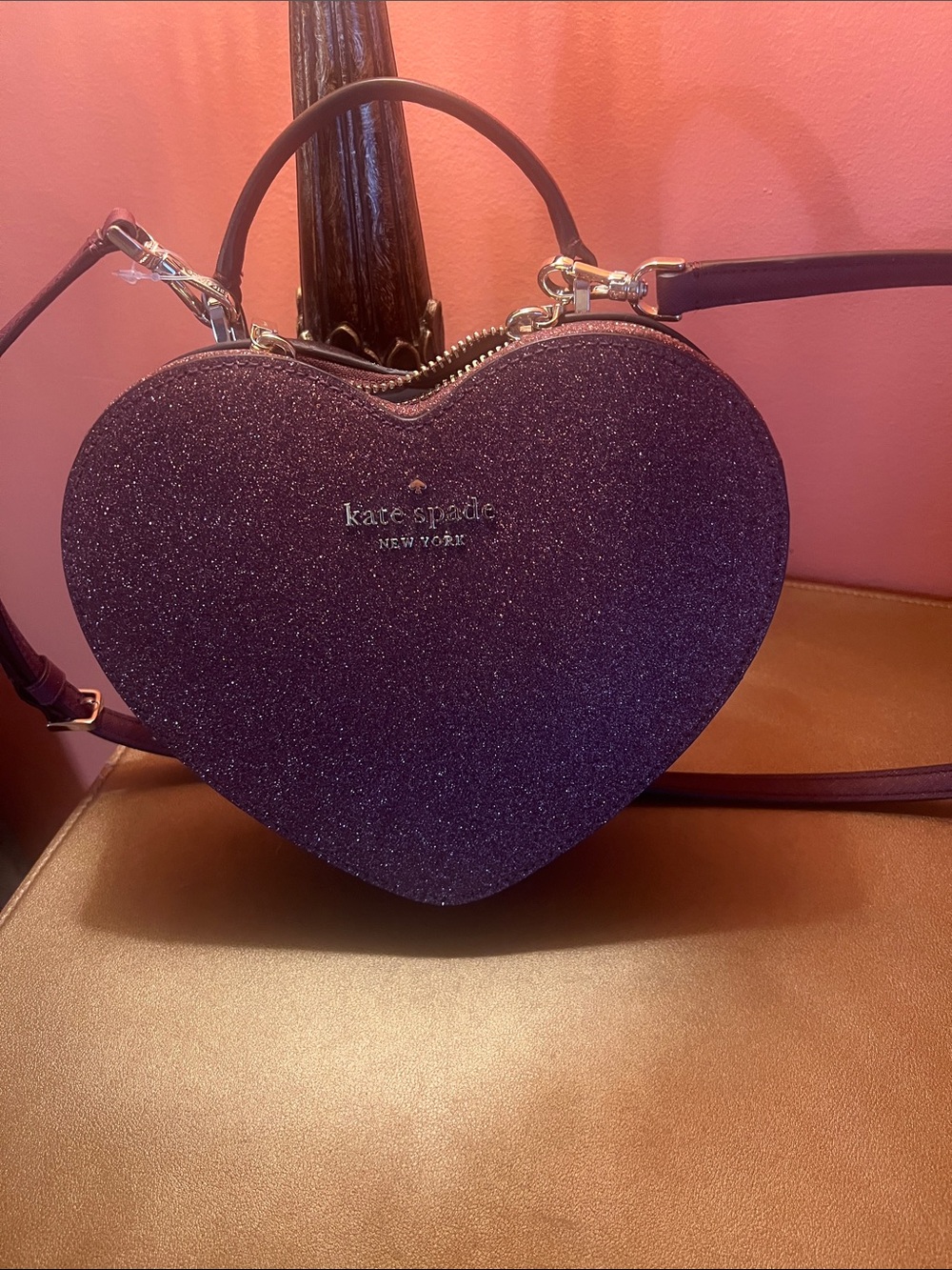 kate spade burgundy Glitter Heart Crossbody Purse